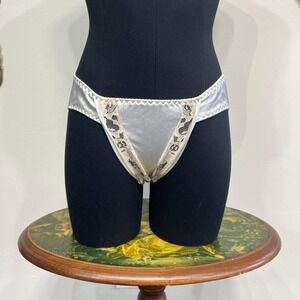 Vintage Y2K Godiva Lingerie Silver Liquid Satin & Lace Panties - Size L